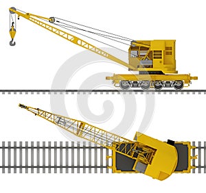 Train crane railcar isolated on white 3d rendering