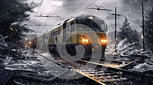 Train Crashes In A Storm. Generative AI