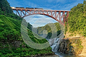 Train Crossing The Arch Bridge At Letchworth State Park