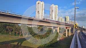 Train crossing river photo