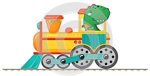 Train with cute little dinosaur in cartoon style