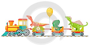 Train with cute little dinosaur in cartoon style