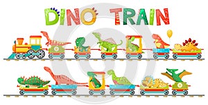 Train with cute little dinosaur in cartoon style