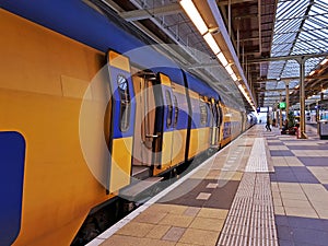 Train departing from Amstel station in Amsterdam Netherlands