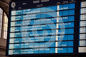 Train departures schedule /timetable in Budapest, Hungary