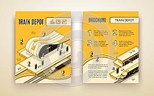 Train depot isometric vector brochure template
