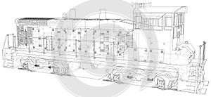 Train engines. Technical wire-frame. Vector rendering of 3d. EPS10 format