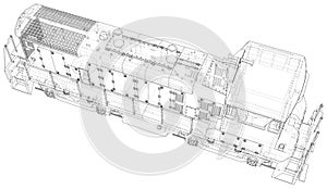 Train engines. Technical wire-frame. Vector rendering of 3d. EPS10 format