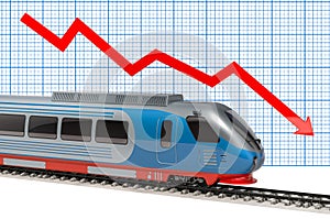 Train with falling red arrow. 3D rendering