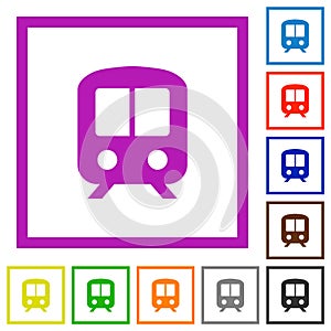 Train flat framed icons