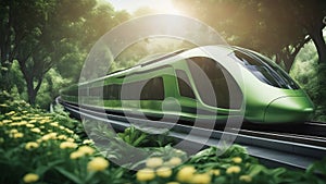 train in the forest A futuristic train that explores the wonders of nature on a scenic and eco friendly bridge.