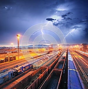 Train Freight transportation at storm - Cargo transit