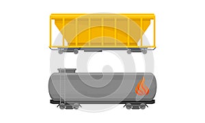 Train Freight Wagons and Cargo Railroad Car Vector Set