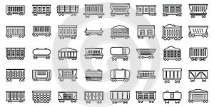 Train freight wagons icons set outline vector. Diesel side