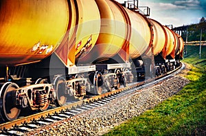 Train with fuel petrol tanks on the railway