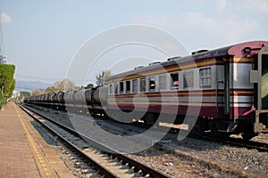 The train head pulling fuel carriage at Nakhon Lampang Railway Station