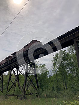 Train on high bridge in Eastern Townships 