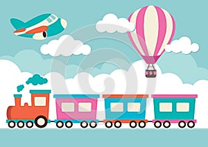 Train, Hot Air Balloon and Plane