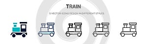 Train icon in filled, thin line, outline and stroke style. Vector illustration of two colored and black train vector icons designs