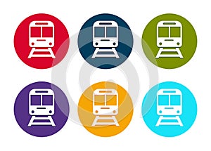 Train icon modern flat round button set illustration