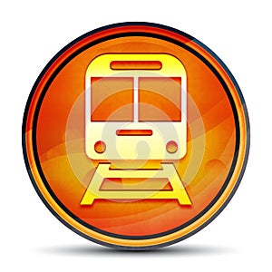 Train icon shiny bright orange round button illustration