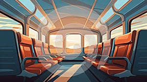 Train interior with empty seats illustration AI Generated