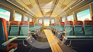 Train interior with empty seats illustration AI Generated