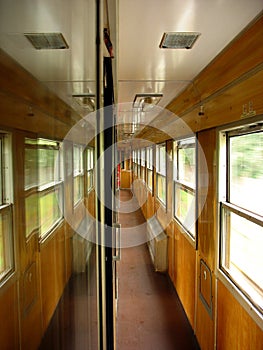 Train interior passageway photo