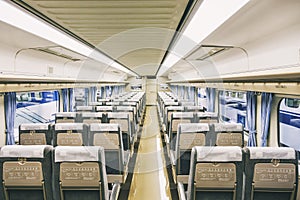 Train Interior with seat in row, Travel Transportation concept