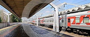 Train on Leningradsky railway station-- is one of the nine main railway stations of Moscow, Russia