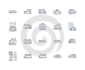 Train line icons collection. locomotive, railway, tracks, travel, cargo, passenger, transportation vector and linear