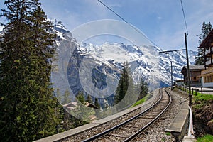 Train line running through the Swiss Alps