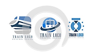 Train Logo Original Design Set, Railway Transport Retro Badges Vector Illustration