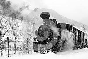 Train in Maramures forest, winter time