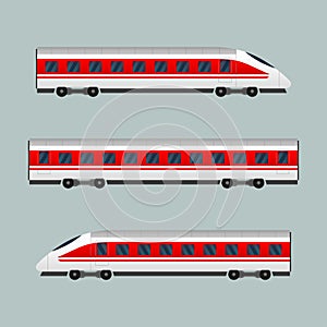 Train. Modern passenger express trains. Railway carriage. Railroad wagons. Vector illustration.
