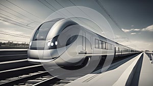 train in motion futuristic passenger train on the bridge very fast driving