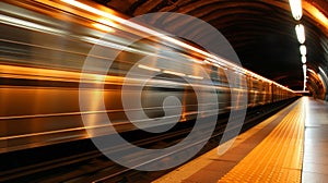 A train is moving through a tunnel at night, AI