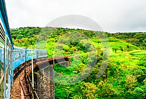 Train near Ella, running through tea fields. Sri Lanka