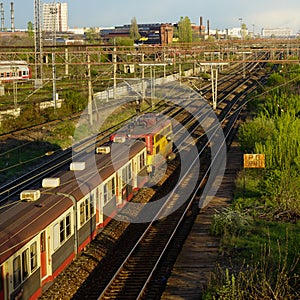 Rails and train in Carpati station, Bucharest, CFR