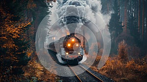 Train Passing Through Dense Forest