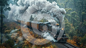 Train Passing Through Dense Forest