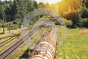 Train passing through a railway yard