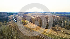 Train passing to a distance at the double line railway