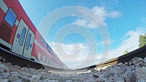 Train passing on the tracks at high speed