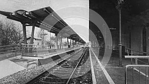 Train platform.Monochromatic scenery