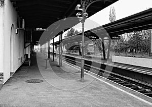 Train platform.Monochromatic scenery