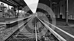 Train platform.Monochromatic scenery