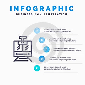 Train, Public, Service, Vehicle Blue Infographics Template 5 Steps. Vector Line Icon template