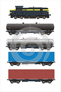 Train + rail cargo cars set