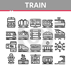Train Rail Transport Collection Icons Set Vector